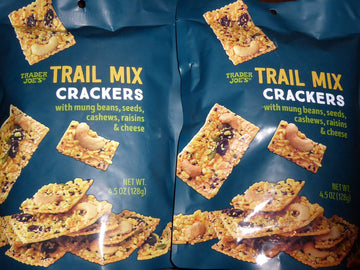 Trader Joes Trail Mix Crackers with Mung Beans, Seeds, Cashews, Raisins & Cheese - Great Snack - Perfect Texture! (2 Pack) 4.5o