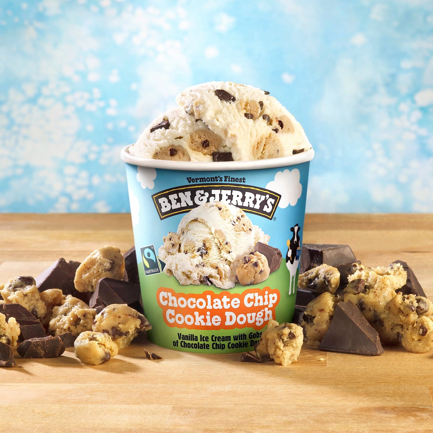 Ben & Jerrys Chocolate Chip Cookie Dough Vanilla Ice Cream Pint Non-GMO 16 oz