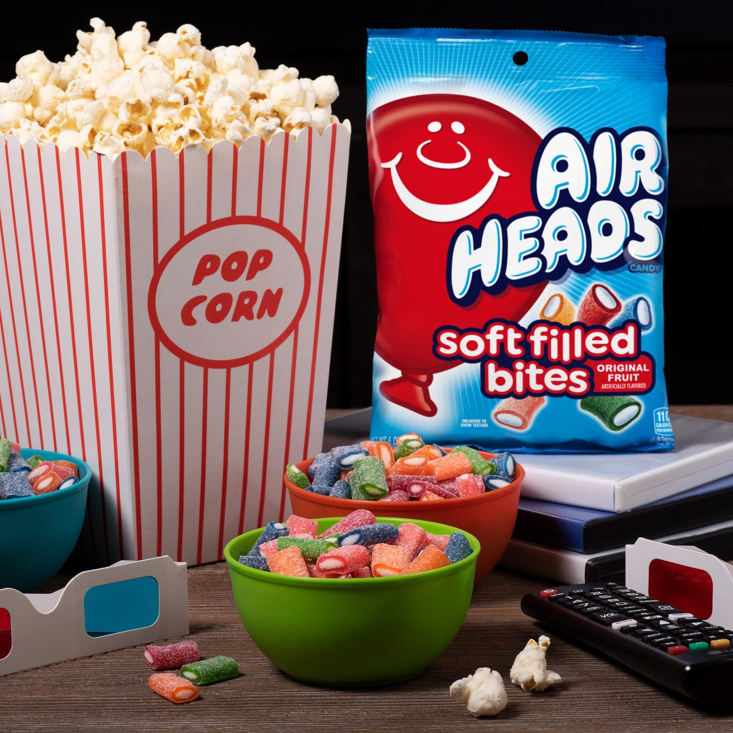 Airheads Soft Filled Bites Candy, Assorted Fruit Flavors, 9 oz Bag, Bulk Box of 12 Bags