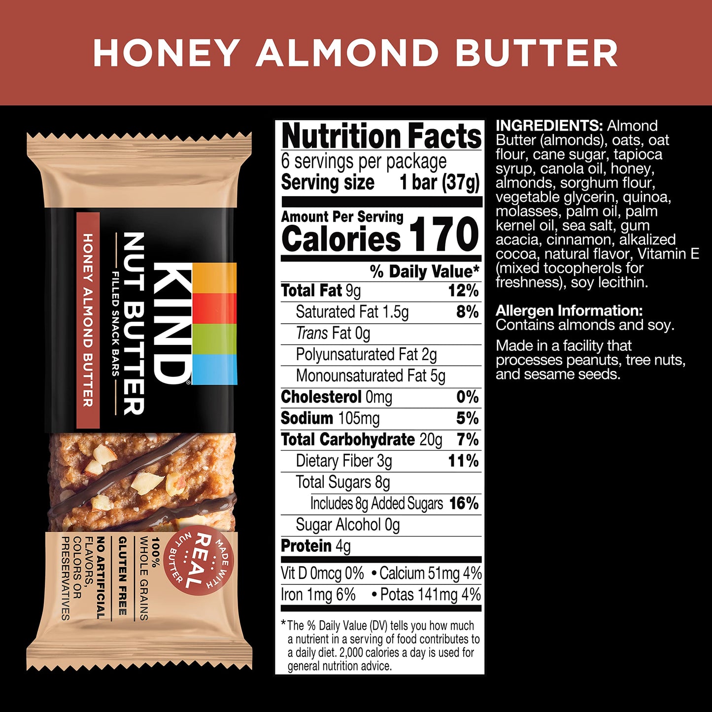 Kind Nut Butter Filled, Honey Almond Butter, 6Ct