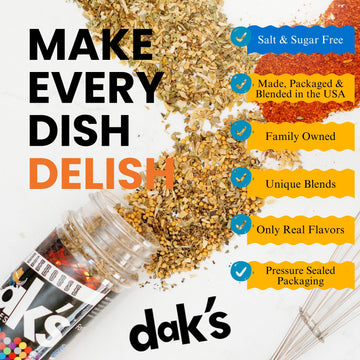 DAKS Spices Steakhouse Seasoning Blend, Salt & Sugar Free, 1.5 oz, Red, Low Carb, MSG Free, Healthy Seasoning for Meats