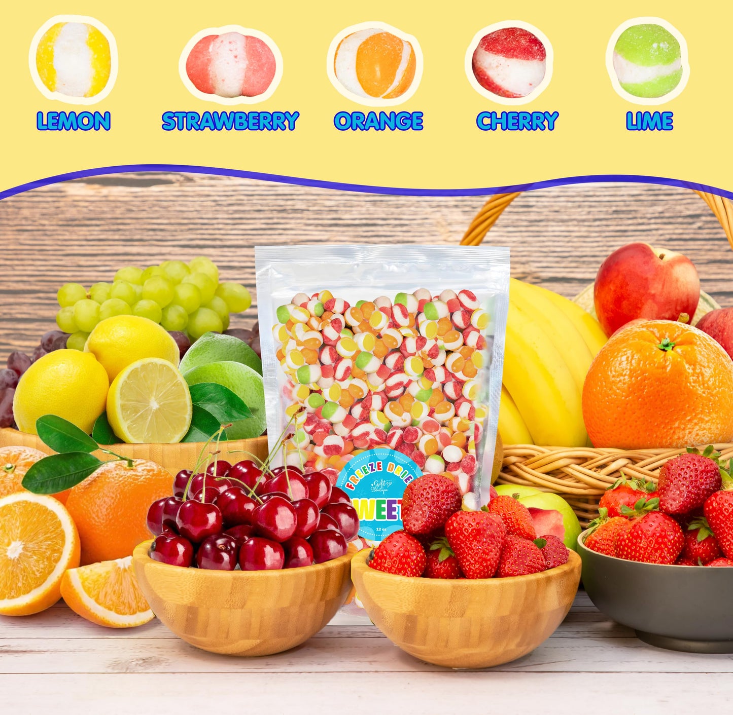 Freeze Dried Candy Gourmet Crunch Candies 36oz 3 of 12 oz Bag Pouch Assorted Cherry Strawberry Lemon Lime Orange Original Rainbo