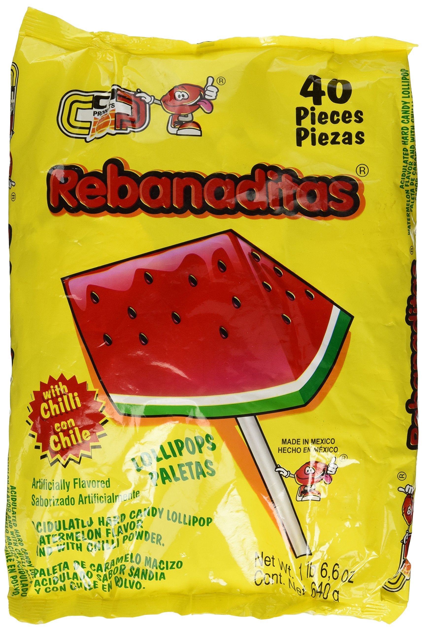 Vero Hard Candy Lollipops, Chili Covered, Watermelon Flavor, 40 Count, Pink