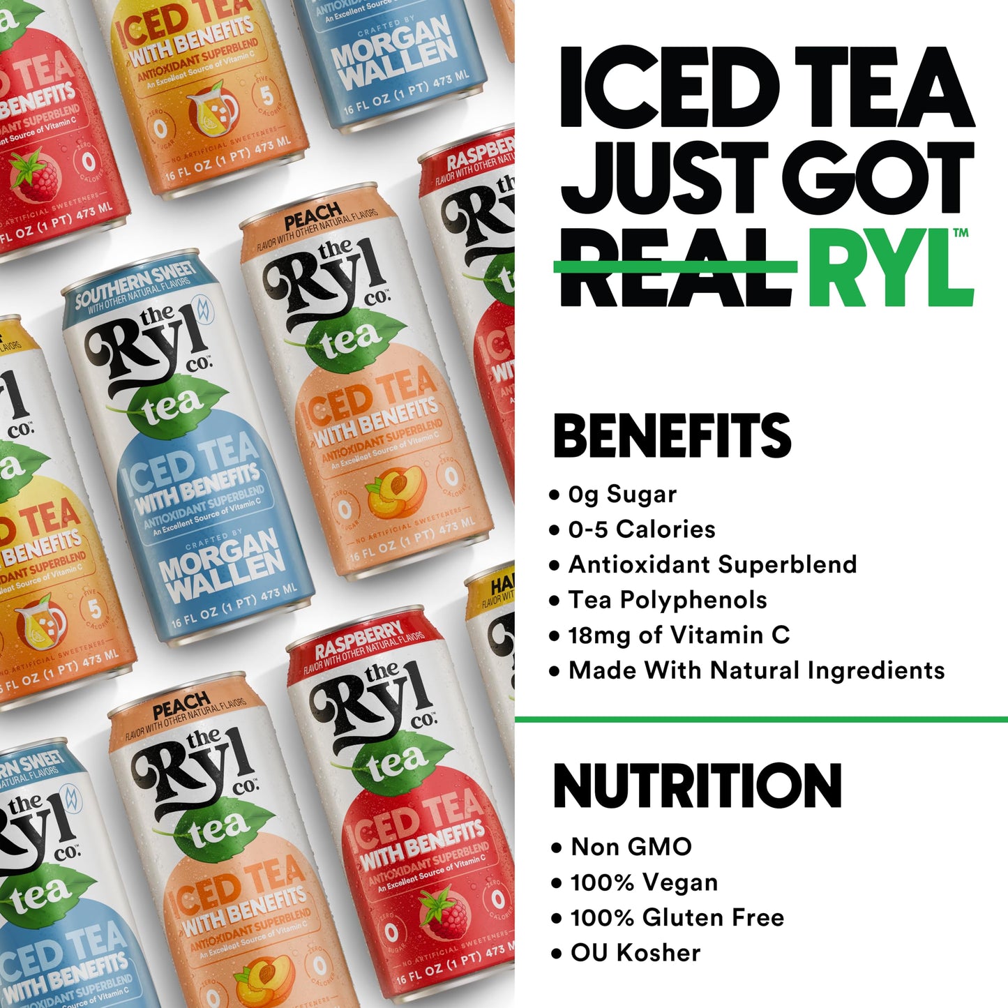 Ryl Iced Tea MVP Variety Pack - Antioxidant Superblend, Zero Sugar, 12 Pack (16 Fl Oz), Non-GMO, Gluten Free, Made in the USA