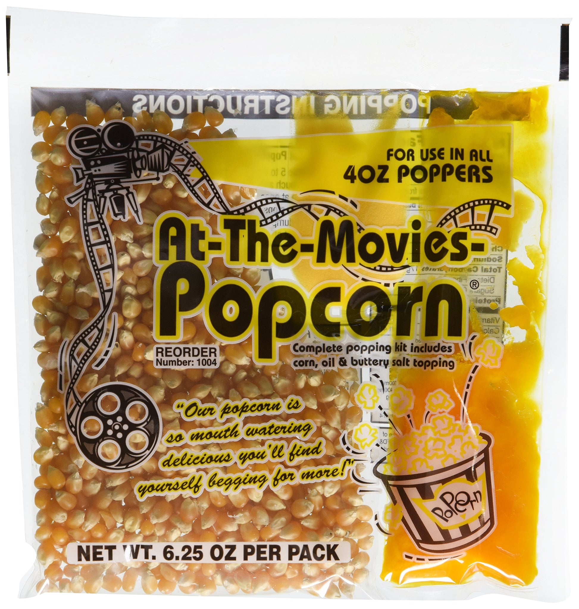 At-The-Movies Popcorn Portion Packs with Coconut Oil - Case of 24 - 4oz Kettle