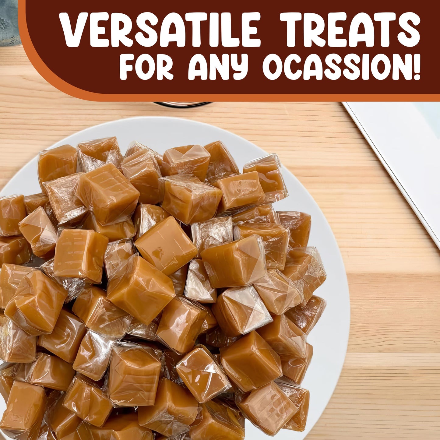 Vanilla Caramel Squares Individually Wrapped Candy - 2 Pounds Approx 140 Candy Melts - Christmas Candy Ideal Stocking Stuffers F