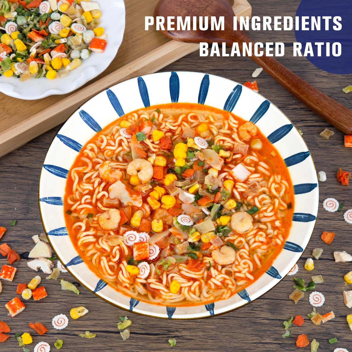 Classic Ramen Toppings Seafood Mix 14oz  12 Ingredient Blend with Shrimp  Squid & Sea etc  Dried Ramen Toppings Flavor Rich  Non-GMO  Low Sodium for Ramen  Instant Noodles & Soup Topper