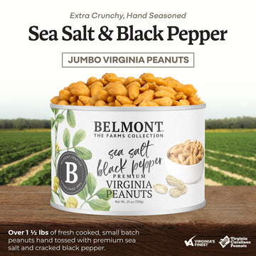 Belmont Peanuts Gourmet Sea Salt and Black Pepper Flavored Virginia Peanuts, 25 oz (2 Pack) - Only 4 Simple Ingredients, No Pres
