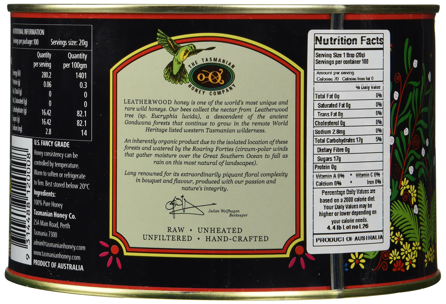 Tasmanian Leatherwood Raw Honey | 4.4 Pounds | Pure | Unheated | Unfiltered | Unpasteurized | Hand-Crafted | Product Of Australi