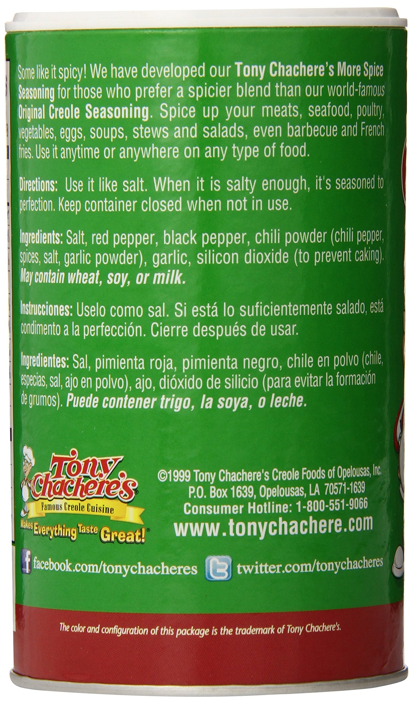 Tony Chachere More Spice Seasoning, 7-Ounce Containers (Pack of 12)
