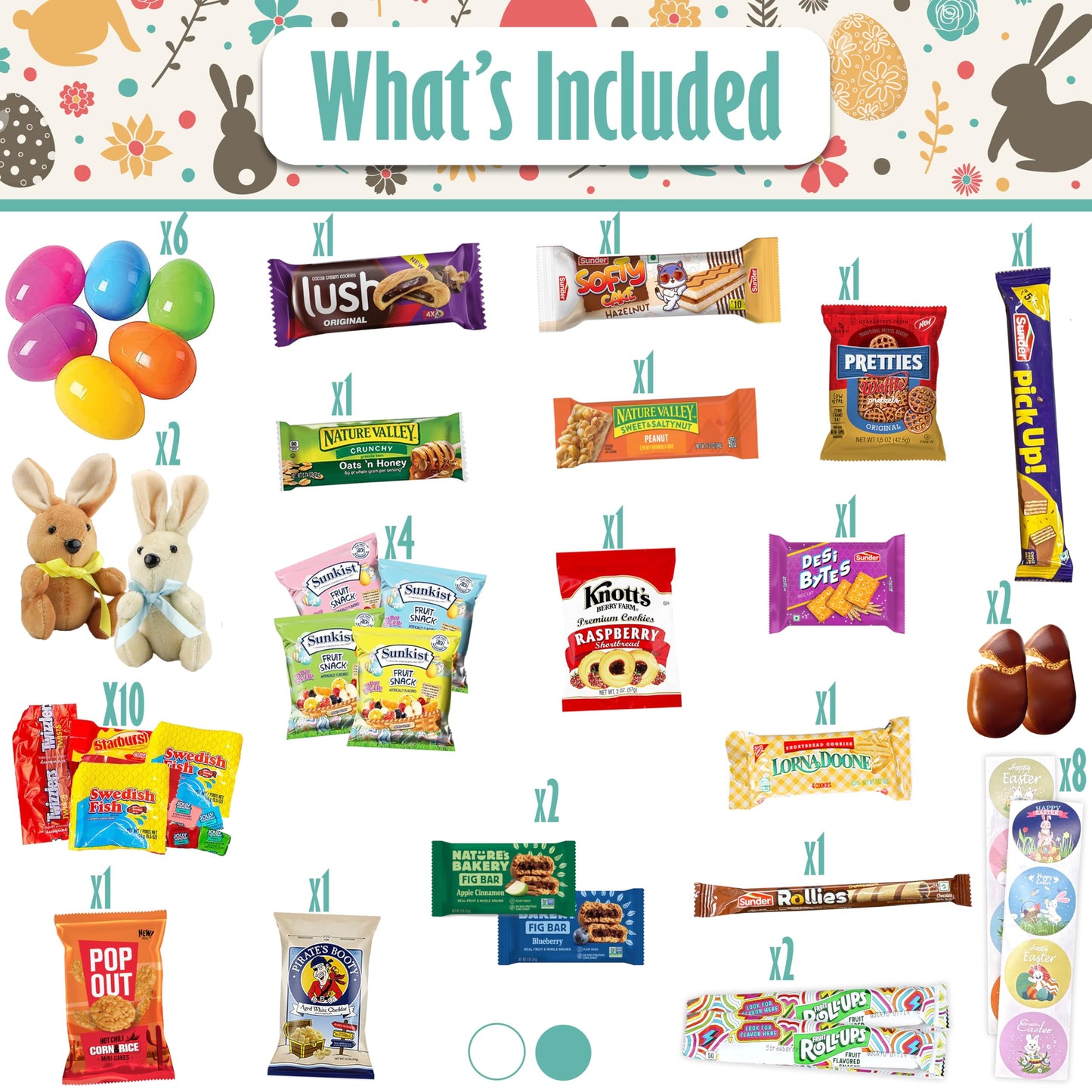 Easter Snack Box (72 Count) Filled With Candy, Snacks, Treats And Plush Easter Bunny, Great Package For Family, Friends, Kids, B
