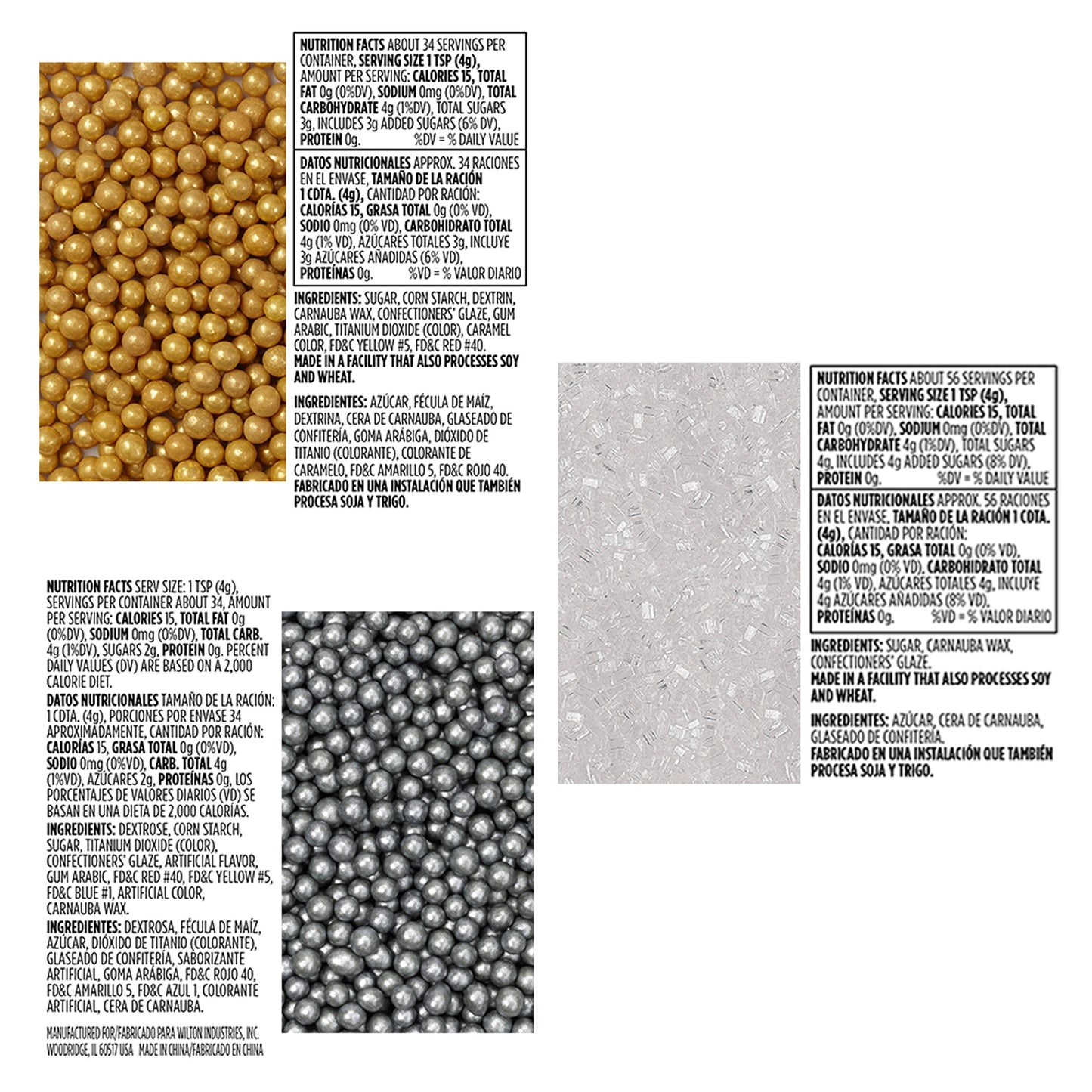Wilton Gold, Silver and White Cupcake Sprinkles Set, 6-Piece