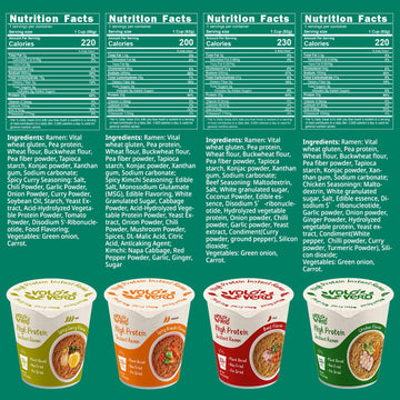 VOLO VERO High Protein (32g) Ramen Noodles Cup Variety Pack, Plant-Based, Non-Fried, Vegan, Low Fat | Chicken, Spicy    Beef, Ki