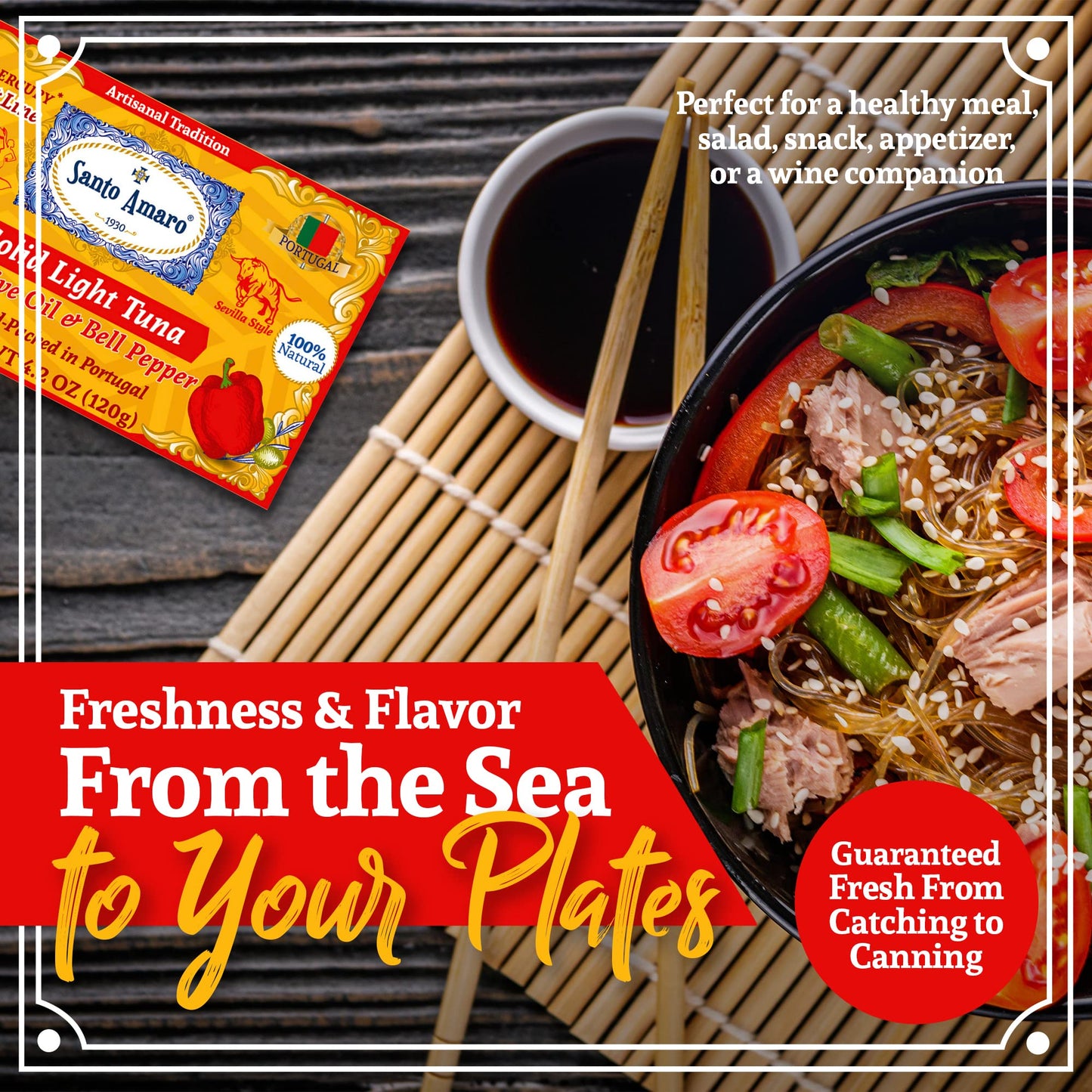 Santo Amaro Artisanal Wild Tuna Fillets in Olive Oil & Red Bell Pepper, 4.2 oz, Pack of 6, Keto Friendly, Low Mercury