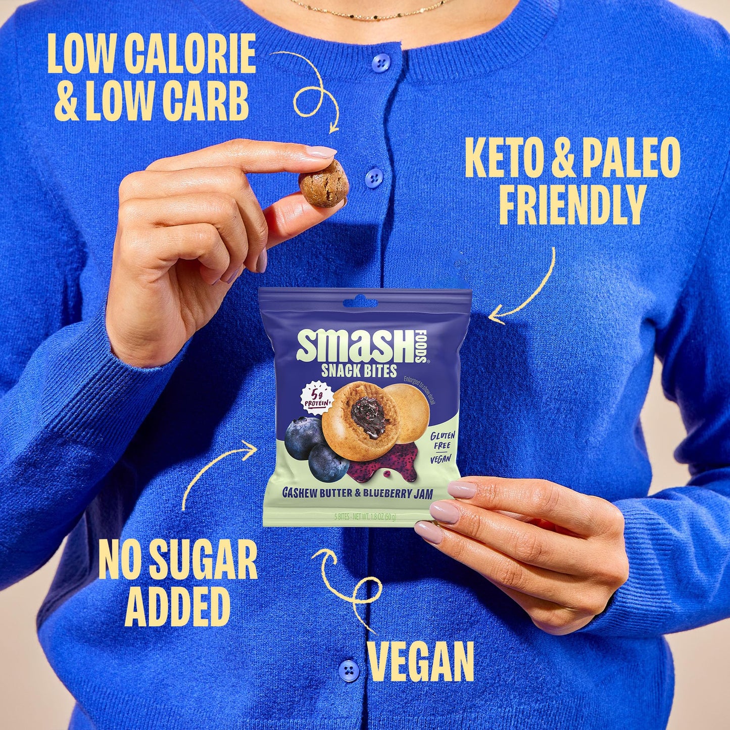 Chia Smash Energy Bites Variety Pack, Gluten-Free Vegan Snack Balls, 8 Pack (5 Bites), No Sugar Added, On-the-Go Convenience