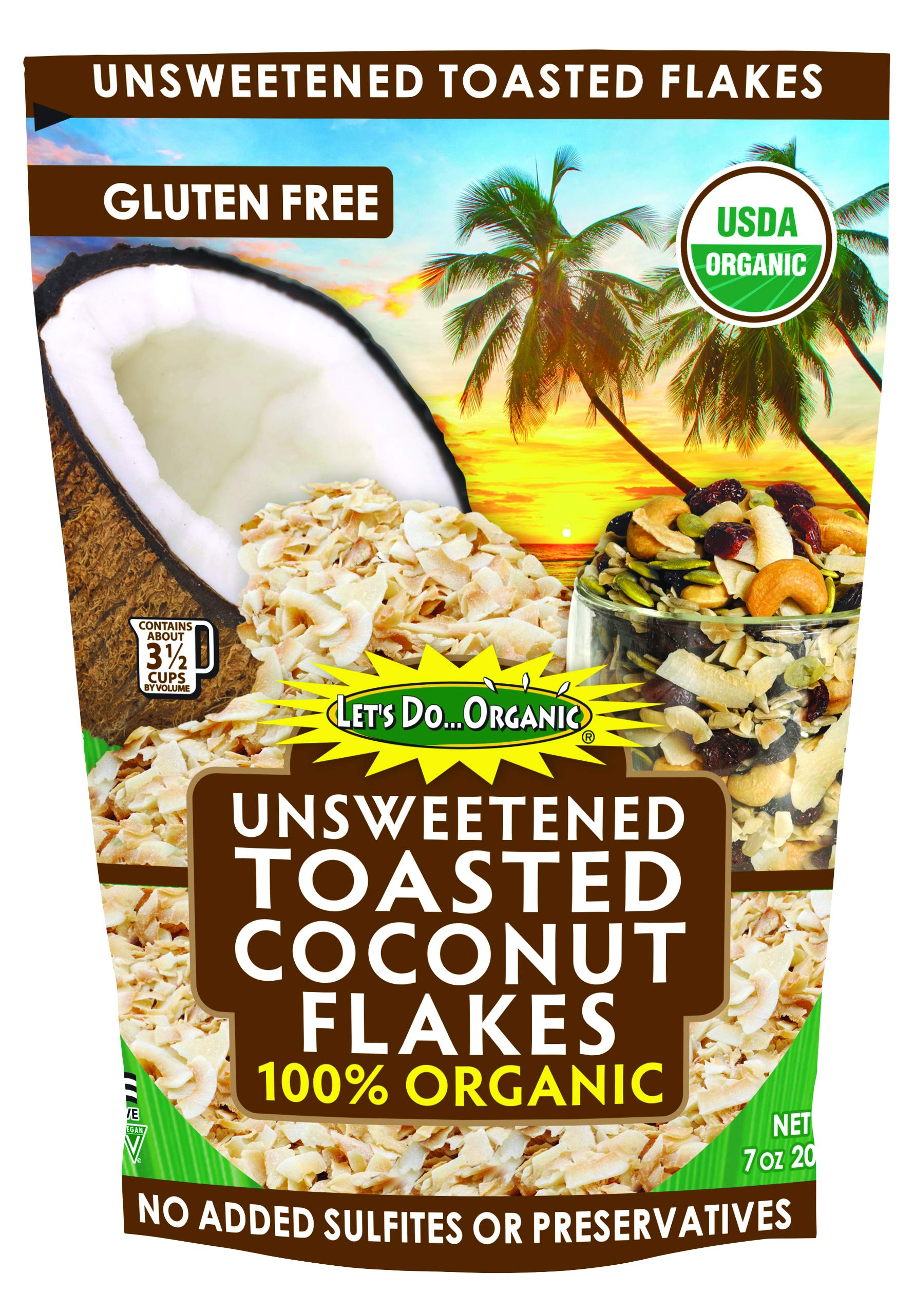 Let's Do Organic Unsweetened Toasted Coconut Flakes, 7 Ounce (Pack of 12)