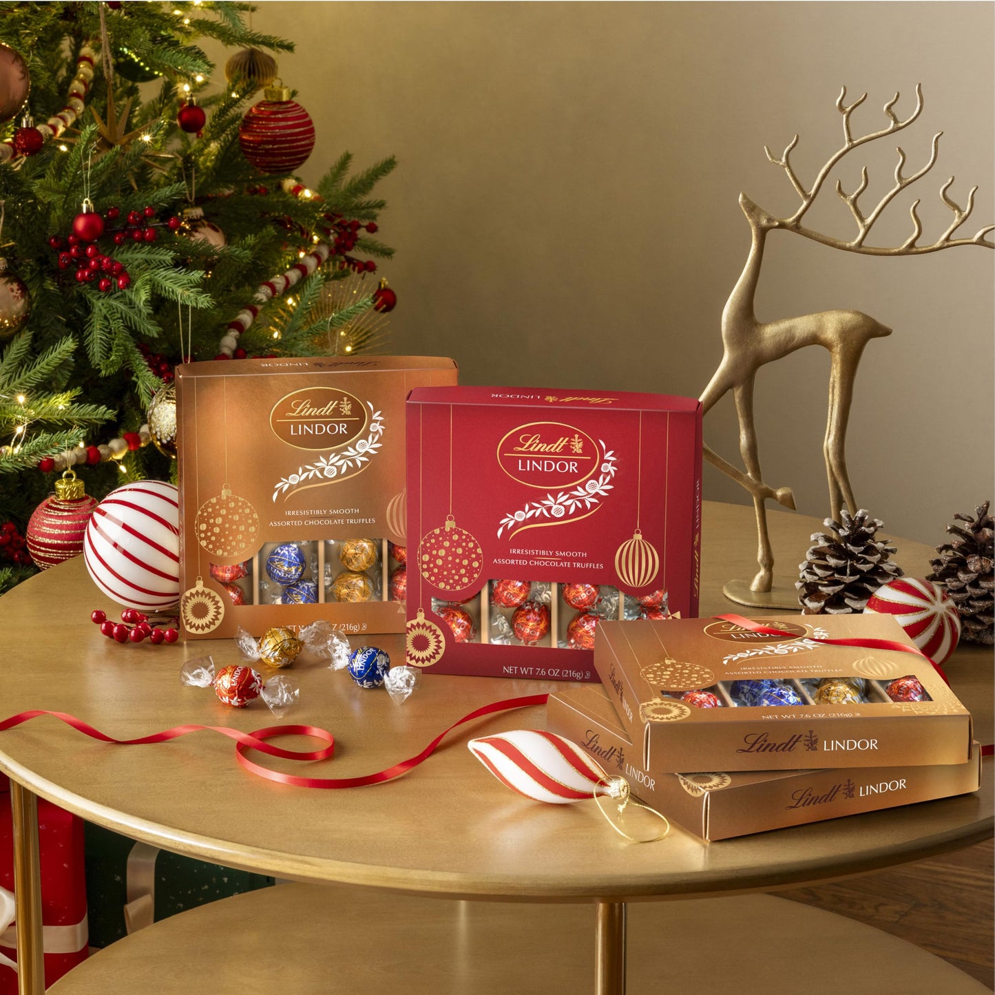 Lindt Lindor Milk Chocolate Candy Truffles Modern Gift Box, Assorted Chocolate Candy With Smooth, Melting Truffle Center, 7.6 Oz
