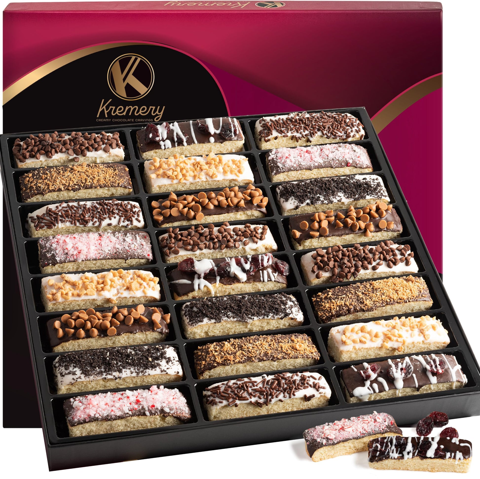 KREMERY Creamy Chocolate Cravings - Rosh Hashana & Shana Tova Chocolate Covered Biscotti Cookies Gift Basket (24 Count) Birthday