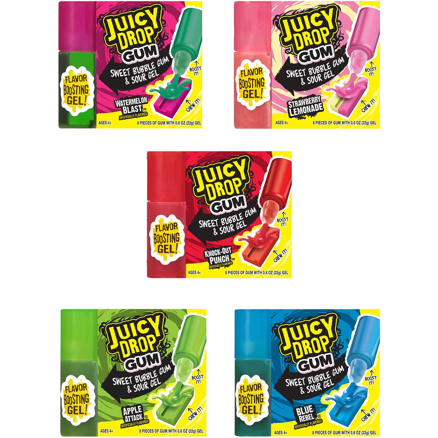Juicy Drop Holiday Bulk Gum With Sour Candy Gel - 8 Ct, Pack Of 16 Sweet And Sour Fun Candy Gum In Assorted Fruity Flavors - Sour Gum For Stocking Stuffers, Party Favors, Holiday Gifts For Kids