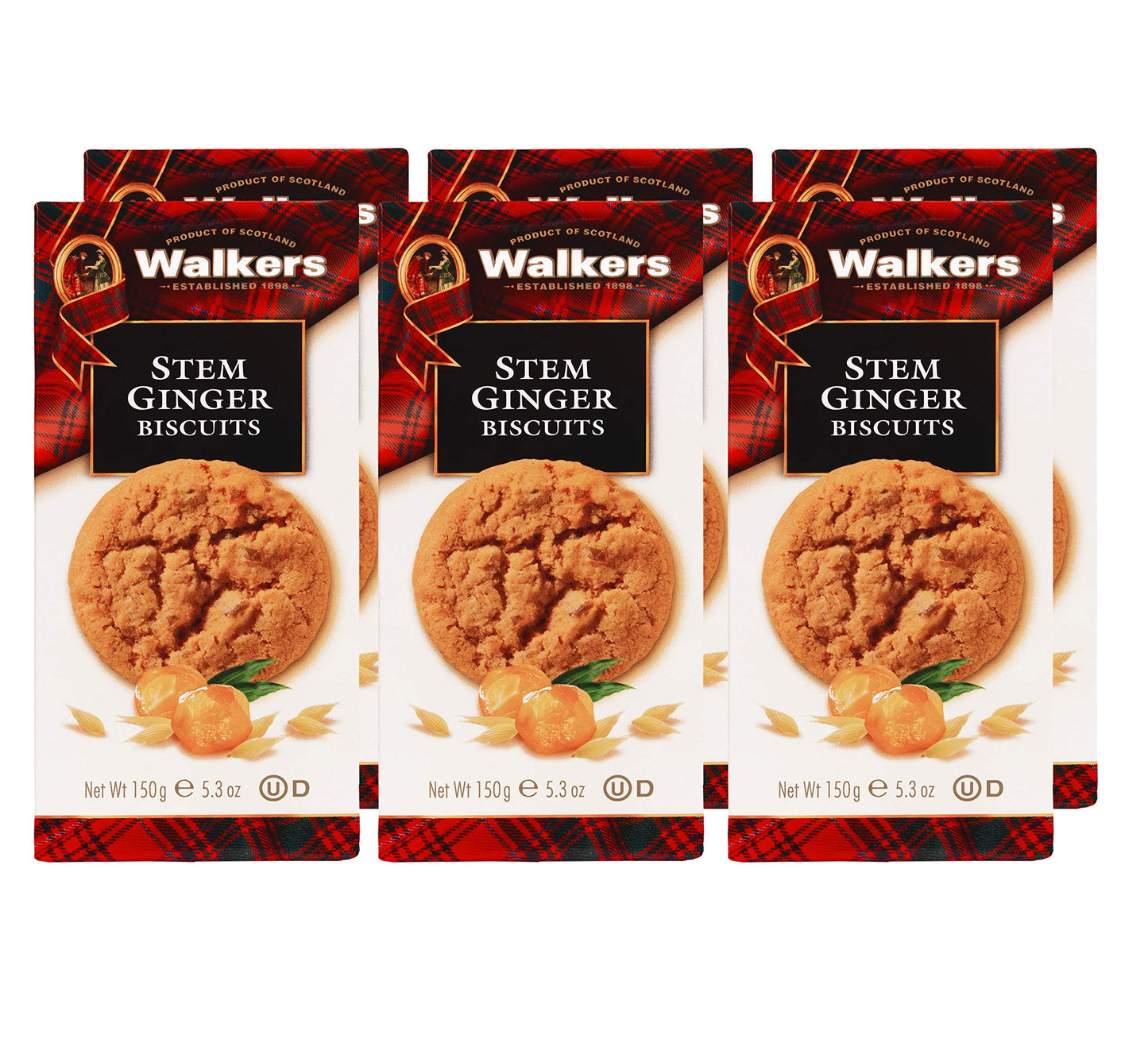 Walker's Shortbread Stem Ginger Biscuits, Scottish Cookies, 5.3 Oz (Pack of 6)