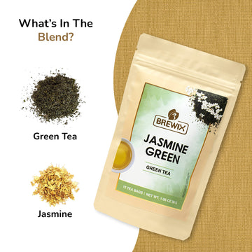 Brewix, Jasmine Green Tea (15 Pyramid Tea Bags) | Jasmine Tea Bags, Floral Aroma & Taste | High Grown Green Tea From Darjeeling