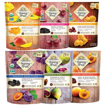 SUNNY FRUIT Organic Dried Fruit Assortment - Figs, Apricots, Dates, Mango, Cherries & Prunes, 30 Packs (1.76 oz each), NON-G
