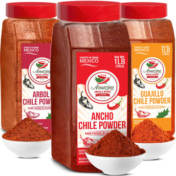 Chile Powder Variety Pack (48 oz Total) - Ancho, Guajillo & Arbol for Authentic Mexican Flavor Pure Ground Dried Chiles for Mole