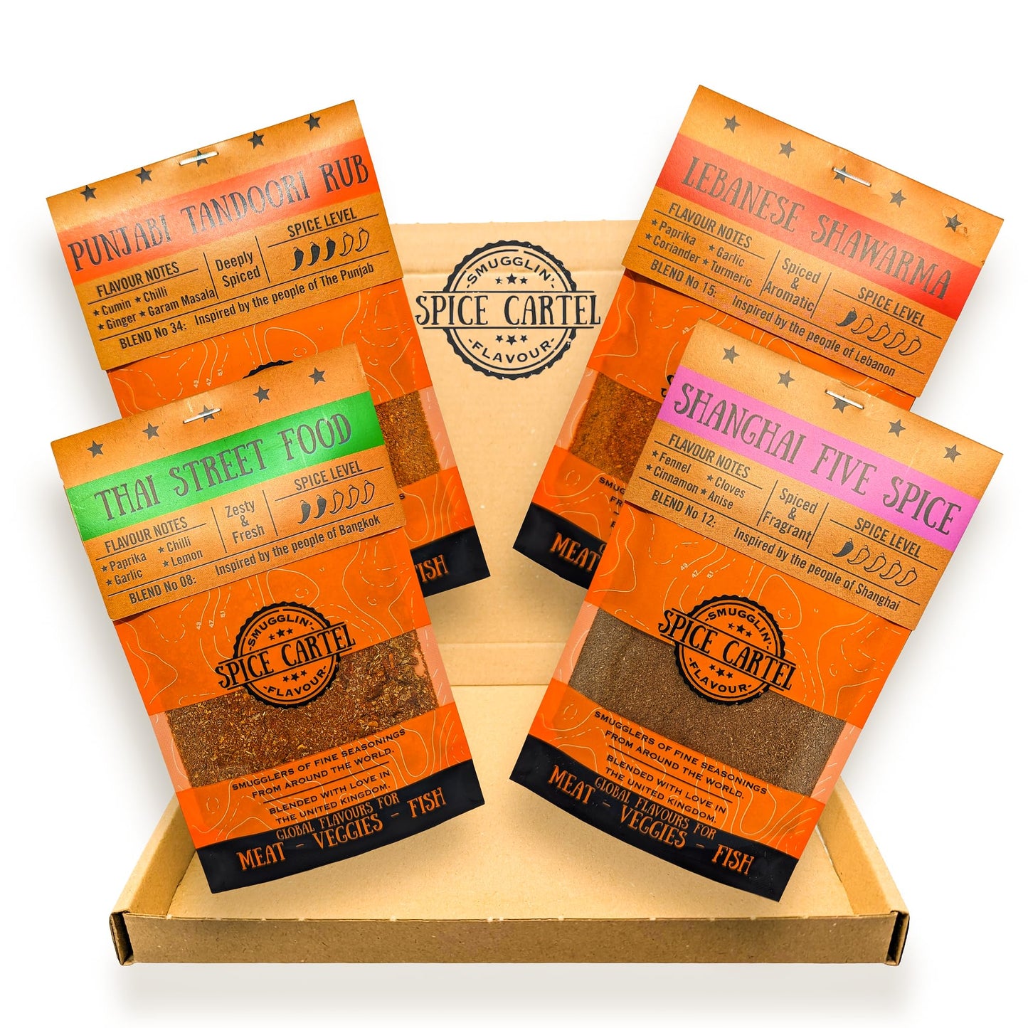 Spice Cartel Asian Street Food Herb & Spice Blends Collection, 4 Resealable Pouches, 4.94 oz Total Weight