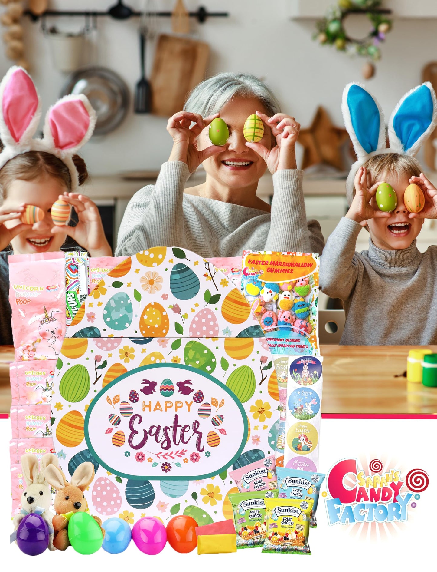 Easter Snack Egg Shape Box (38 Count) Filled With Candy, Marshmallow Gummies, Treats And Plush Easter Bunny, Great Package For F