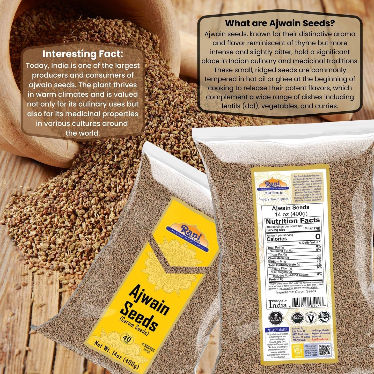 Rani Ajwain Seeds Whole 14oz (400g) - All Natural, Vegan, Gluten Friendly, NON-GMO, Kosher, Indian Origin