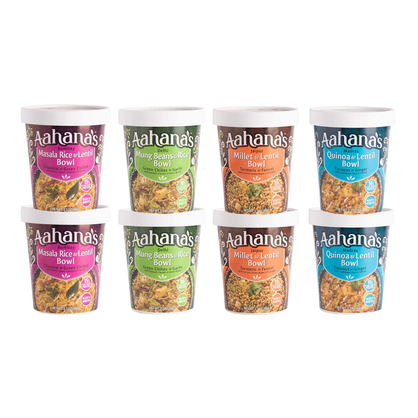 Aahanas Kitchari Lentil & Rice Bowls | Vegan, Gluten-Free | 2.3 oz (Pack of 8) | Plant-Based Protein | Just Add Water