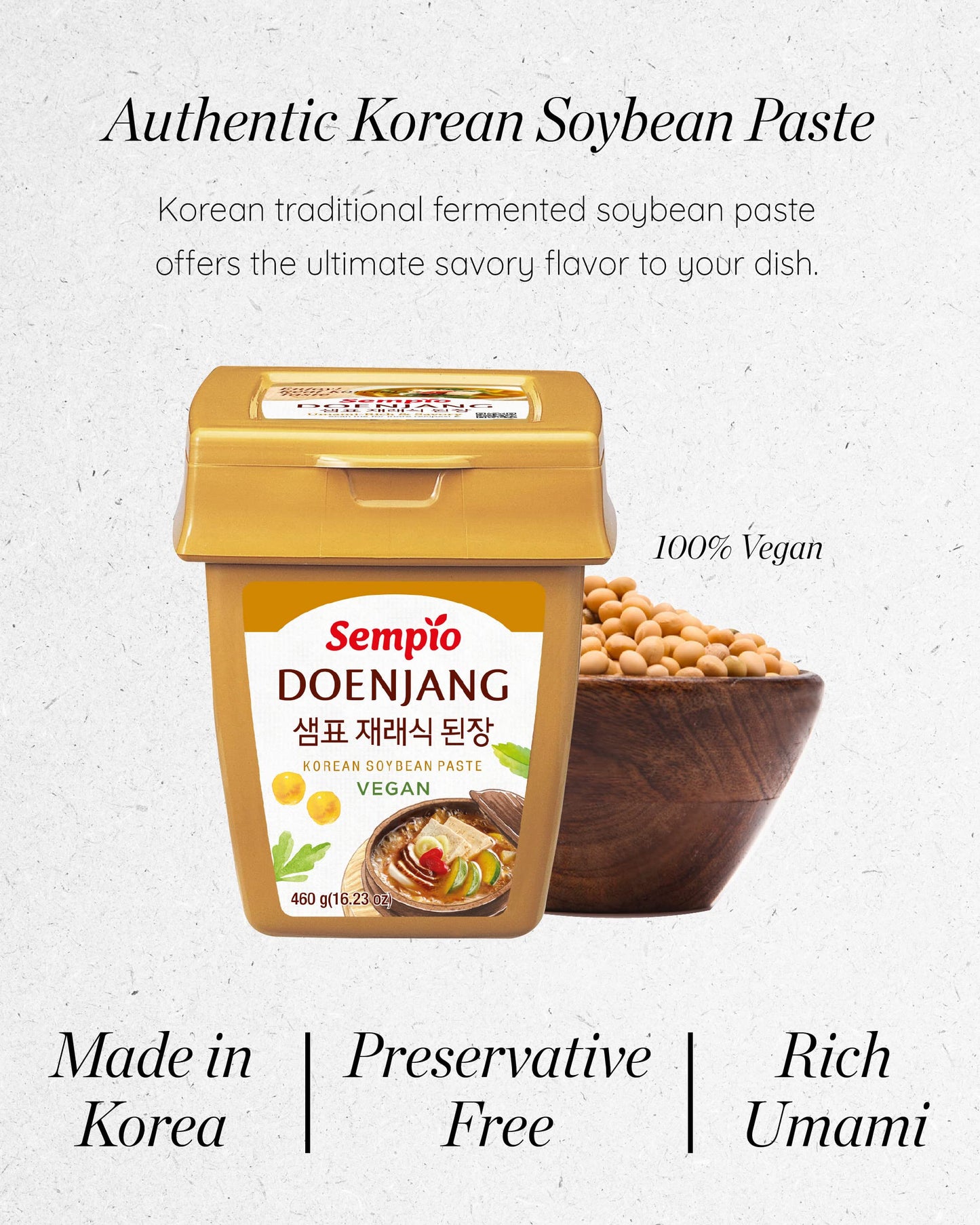 Sempio Vegan Doenjang – Korean Soybean Paste With Savory And Sweet Flavor, Traditional Fermented Condiment For Jjigae Soup, Alternative To Miso. (16.2 Oz / 460G, Vegan, Preservative-Free)