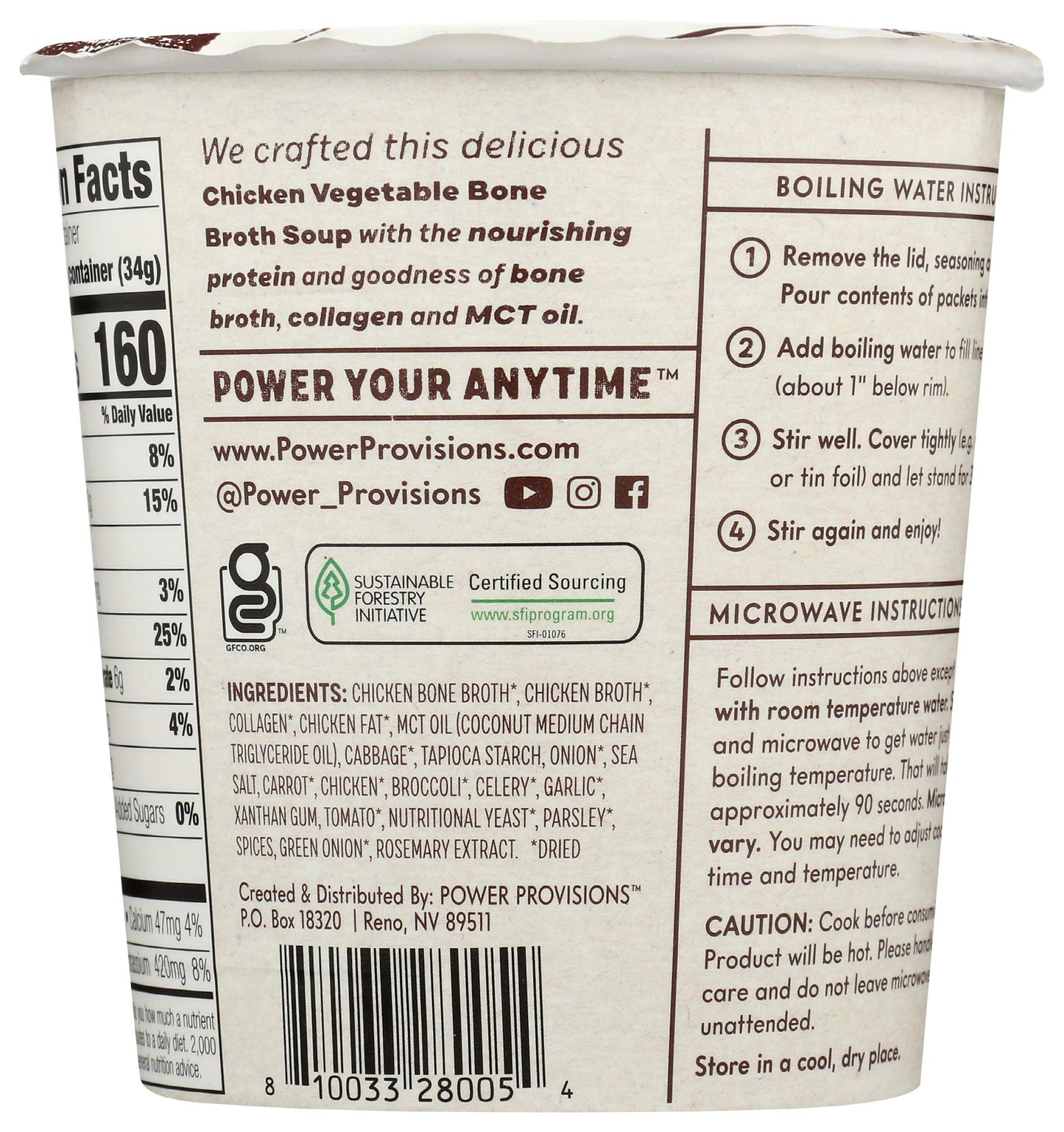 Power Provisions Chicken Vegetable Bone Broth Soup, 1.2 OZ