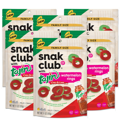 Snak Club Tajin Watermelon Rings, Chili & Lime Sweet Spicy Gummy Snacks, Mild in Heat Bold in Flavor, Gluten-Free Snack, 11oz Re