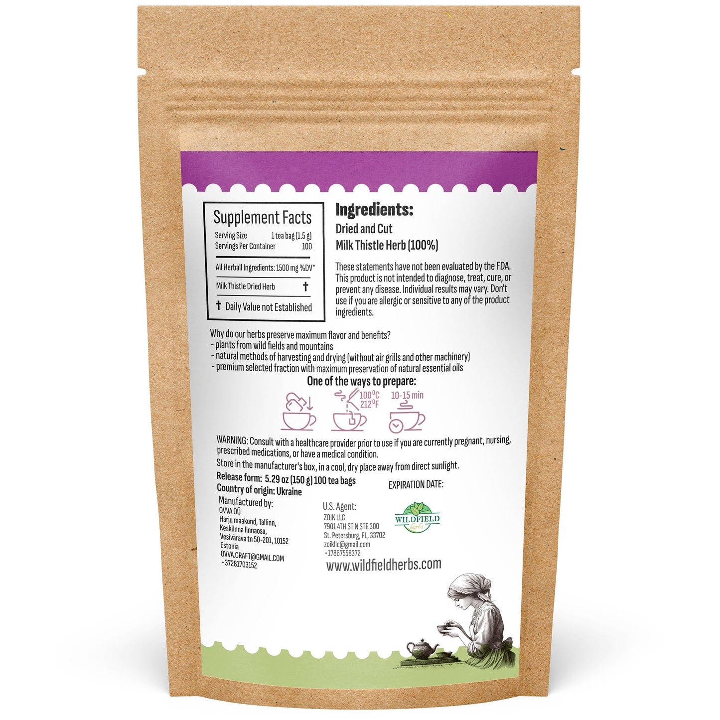 100 Bags Milk Thistle Tea Herb Dried Cardo Mariano Herbal (Silybum Marianum) - 100 Count 1.5G Tea Bags Dry Milk Thistle Herb Car
