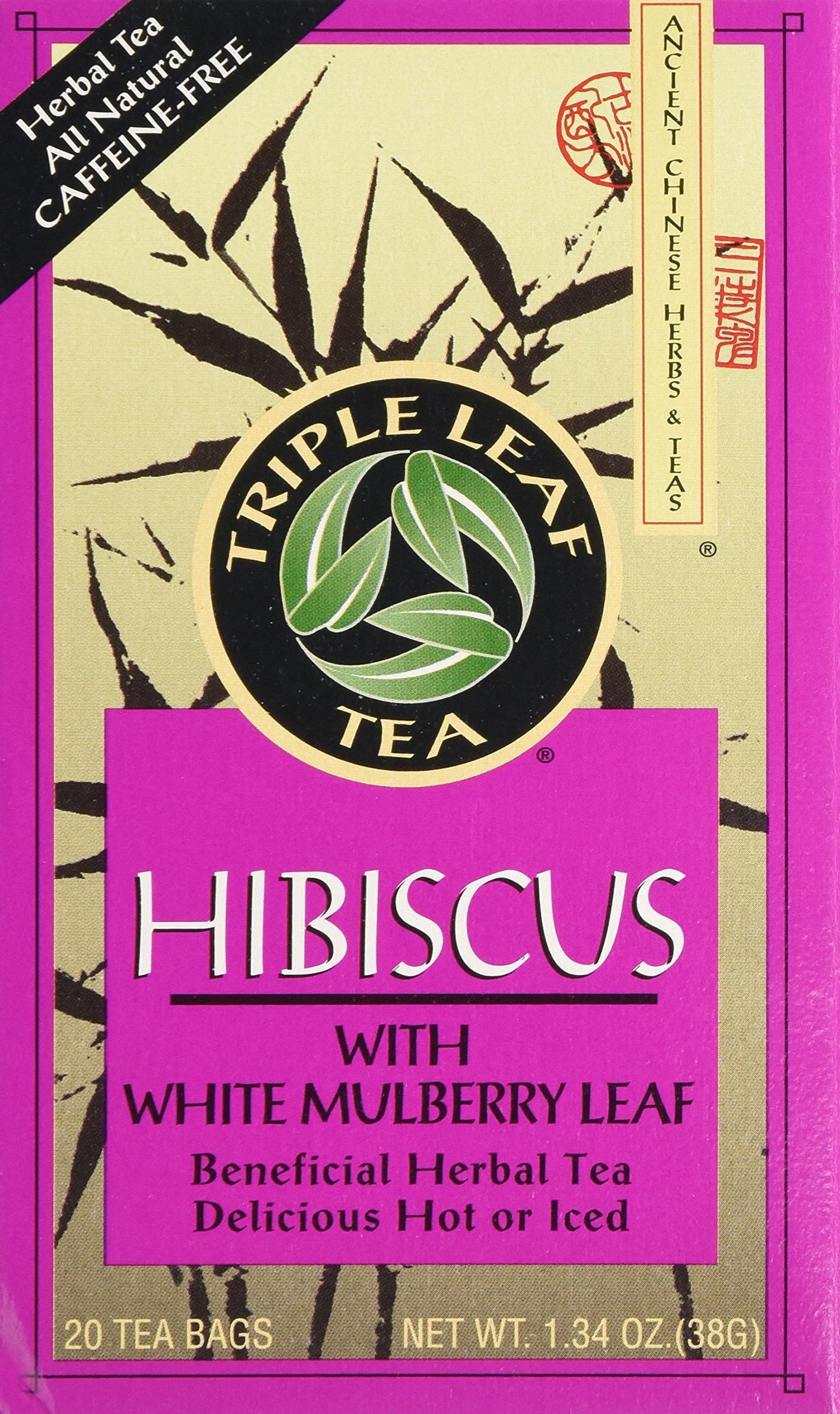 Triple Leaf Tea Hibiscus White Mulberry Bags, 20 Count, 1.34 Oz, Model 023991000248