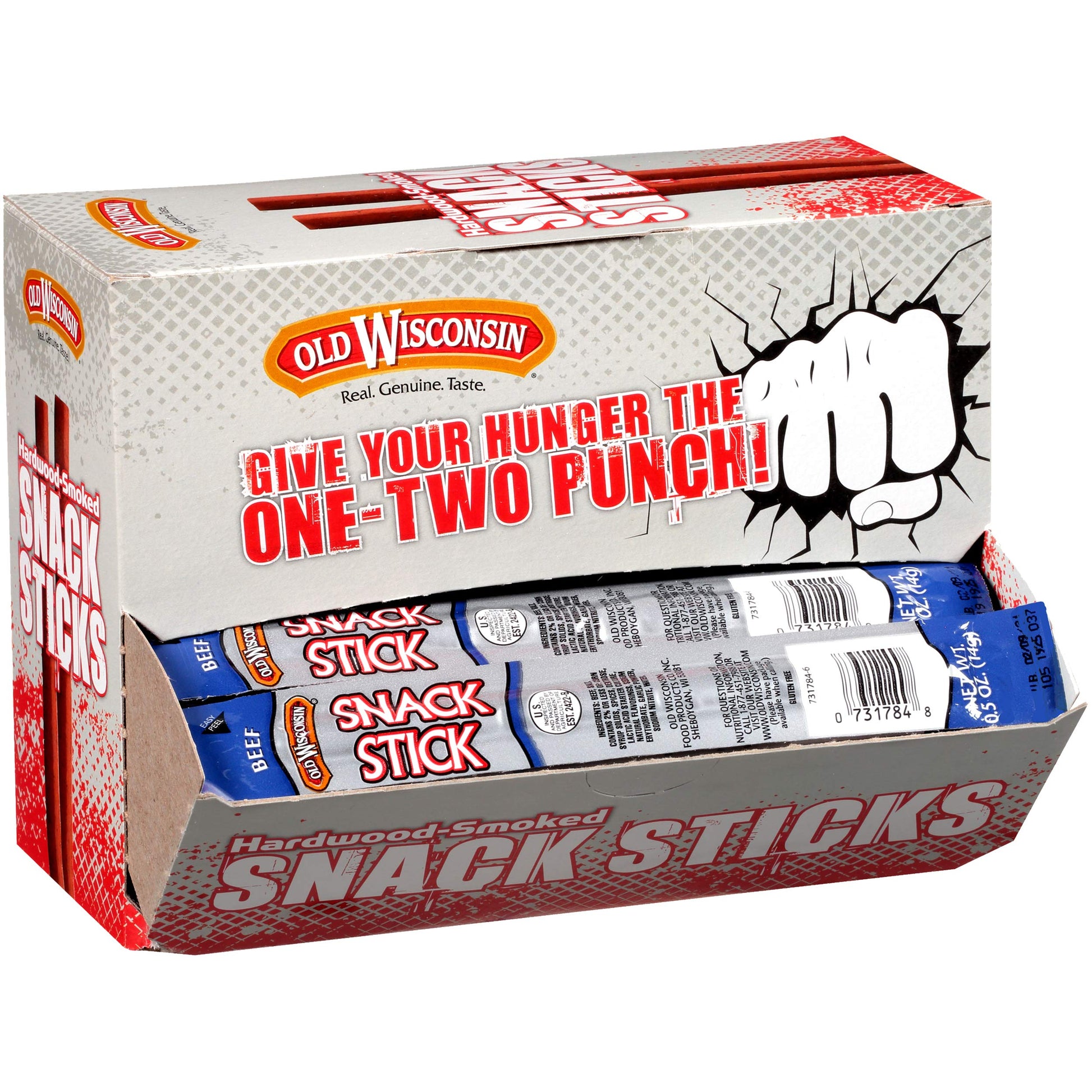 Old Wisconsin Beef Sausage Snack Sticks, Naturally Smoked, High Protein, Low Carb, Keto, 0.5 Ounce, Pack of 42