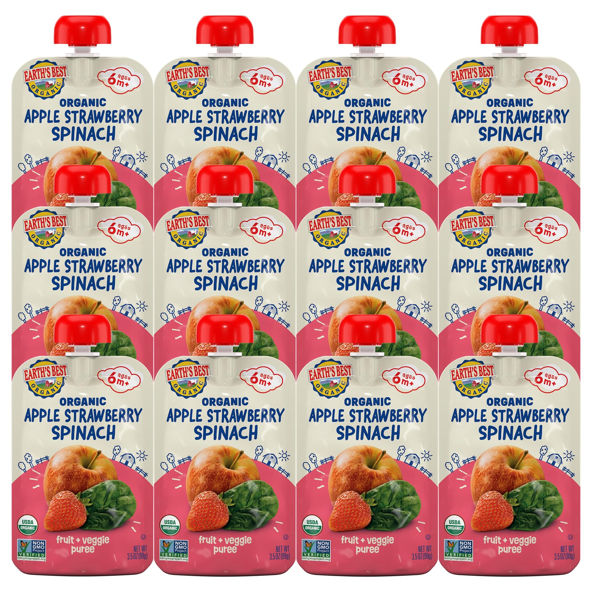 Earth'S Best Organic Apple Strawberry Spinach Pouch, 3.5 Oz (Pack Of 12)