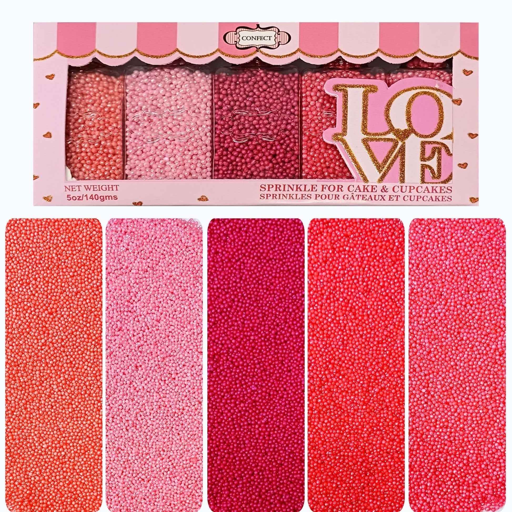 Confect Multicolor Pink Pearl Sprinkles Mix - Edible Baking Decorations for Cakes, Cupcakes, Cookies - Valentines & Anniversary 