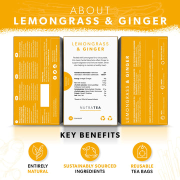 Nutra Tea - Lemongrass & Ginger Tea - 40 Tea Bags - Herbal Tea - (2 Pack)