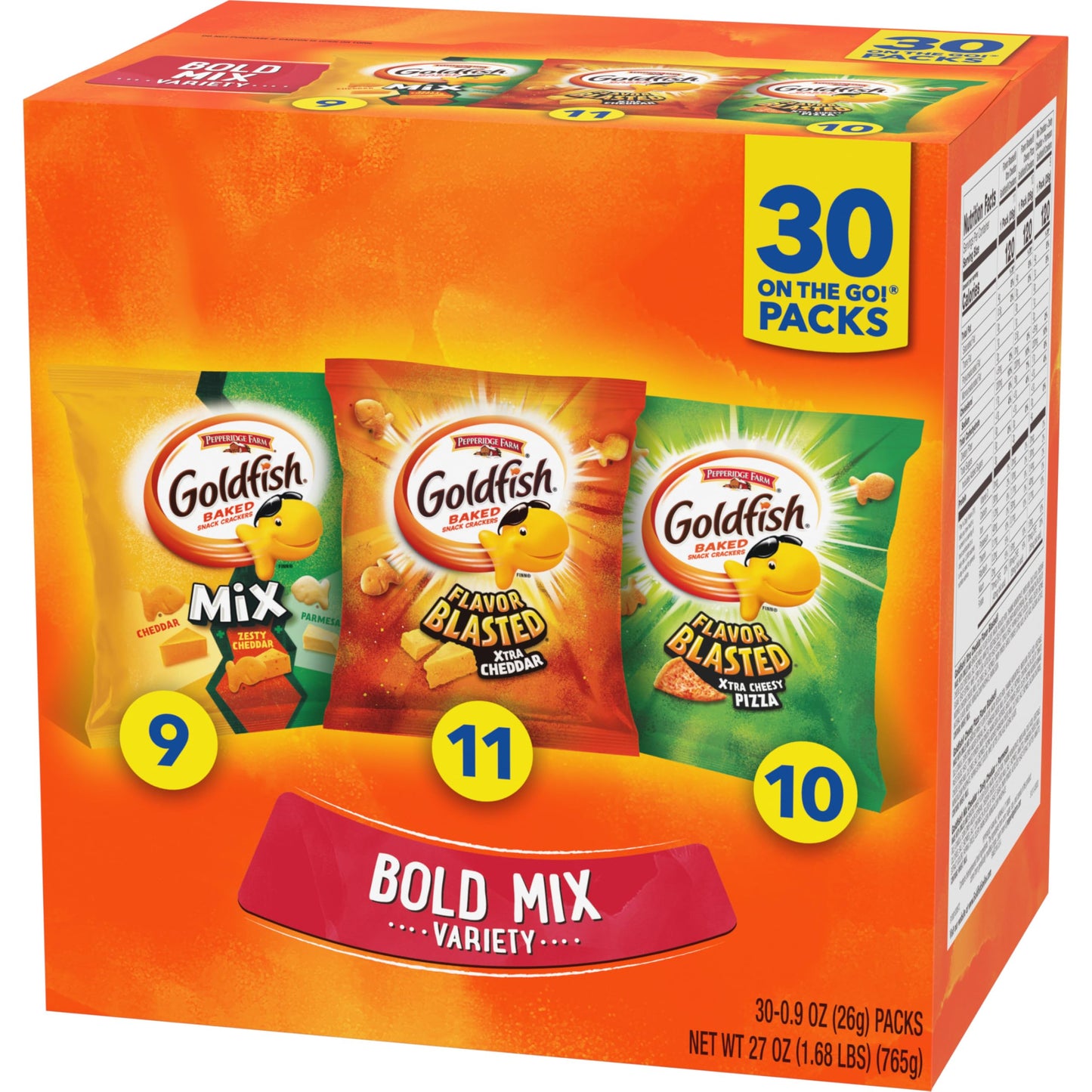 Goldfish Bold Mix Variety Pack Snack Crackers, 1 oz Snack Packs, 30 Ct Box (Pack of 2)