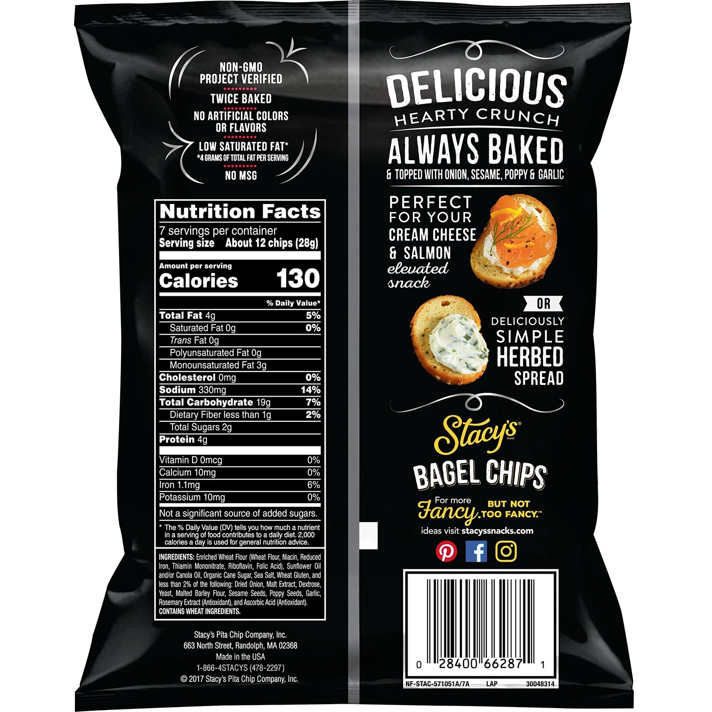 Stacys Everything (Onion, Sesame, Poppy & Garlic) Flavored Bagel Chips, 7 Ounce Bags (Pack of 12)