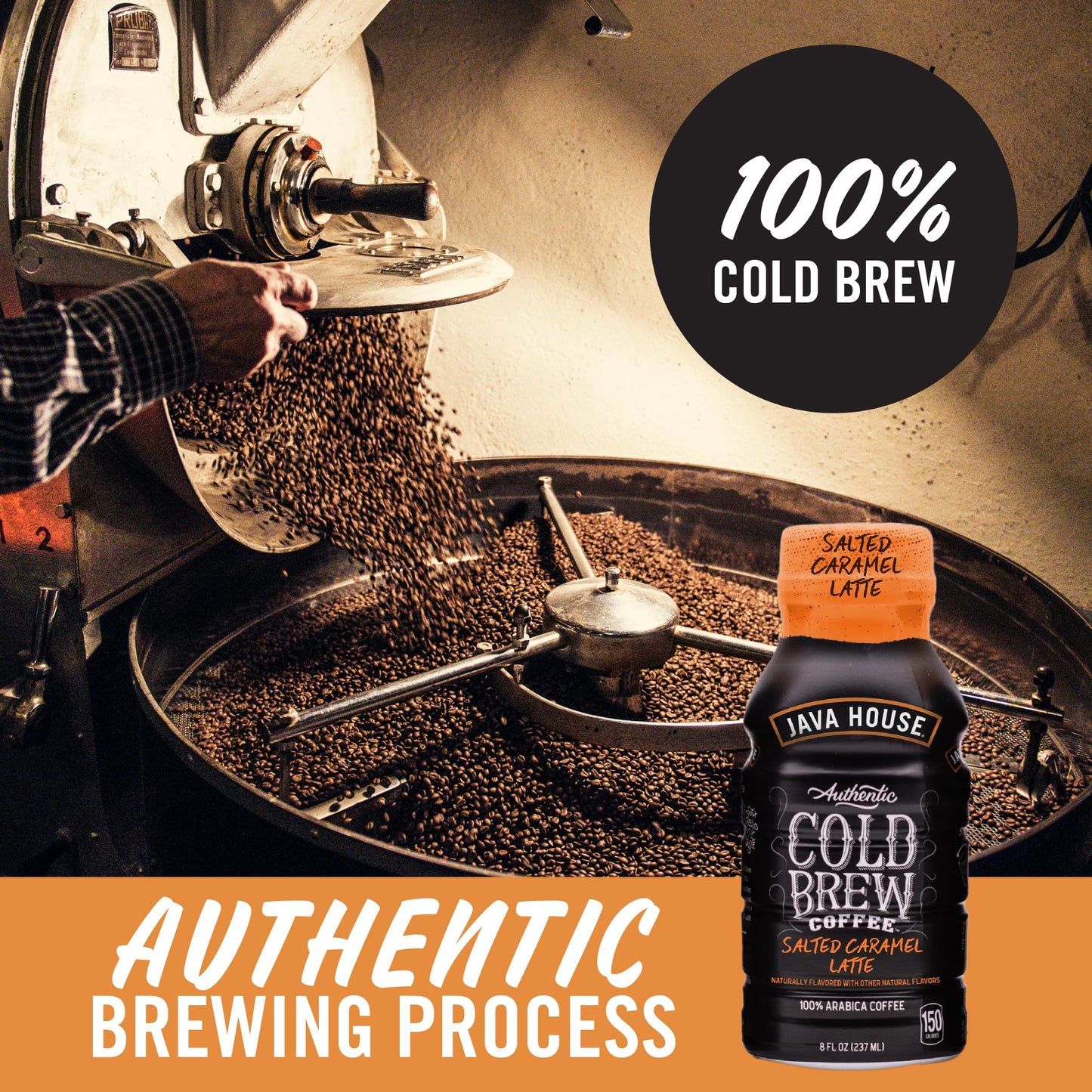 Java House Cold Brew Coffee Salted Caramel Latte, 8oz Bottles, 12 Pack, Ready to Drink Iced Coffee