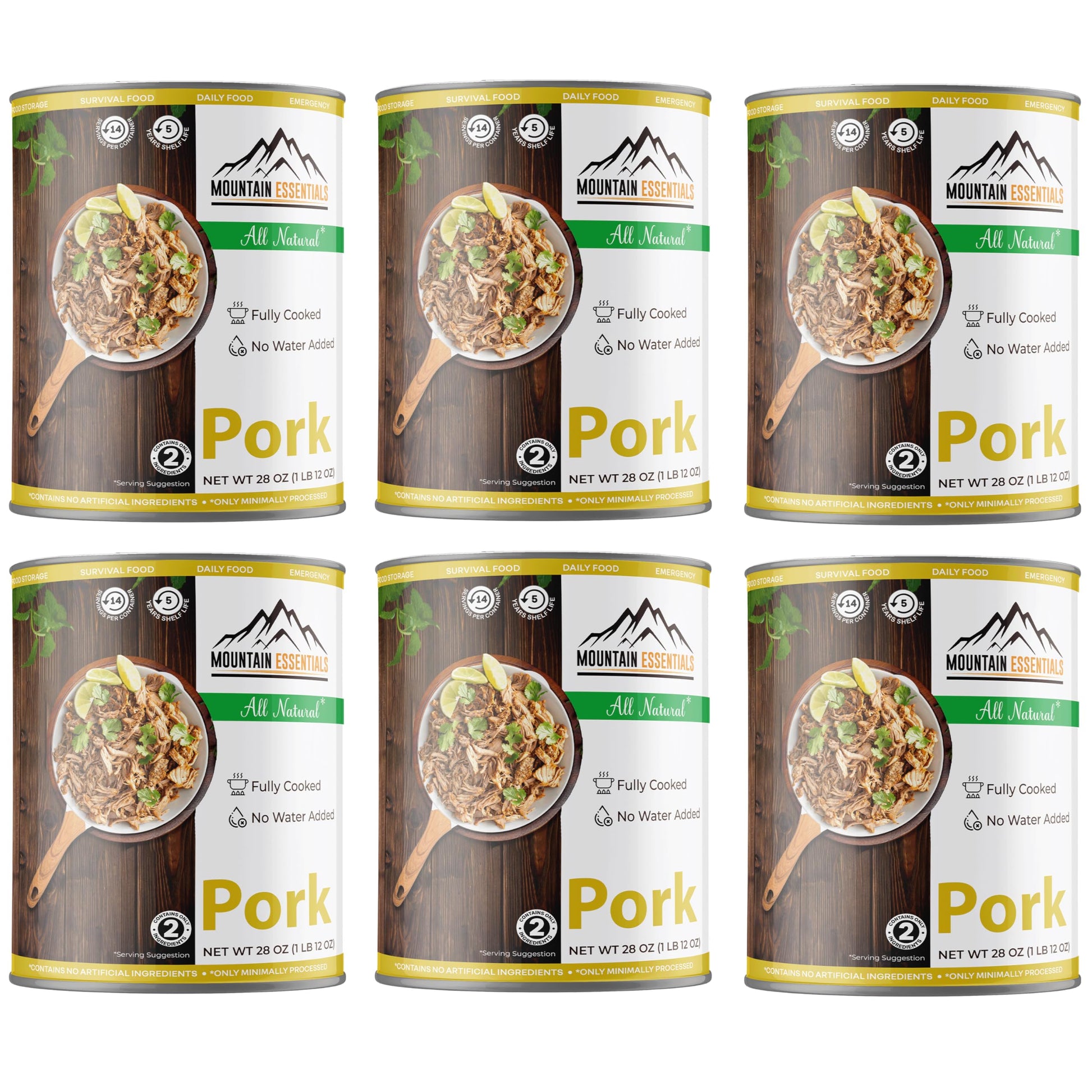 MOUNTAIN ESSENTIALS All Natural Canned Pork, Fully Cooked Emergency Food, Pack of 6, Shelf Stable for Camping and Meal Prep