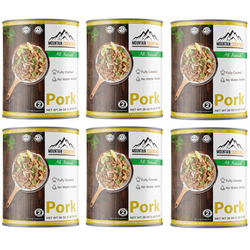 MOUNTAIN ESSENTIALS All Natural Canned Pork, Fully Cooked Emergency Food, Pack of 6, Shelf Stable for Camping and Meal Prep