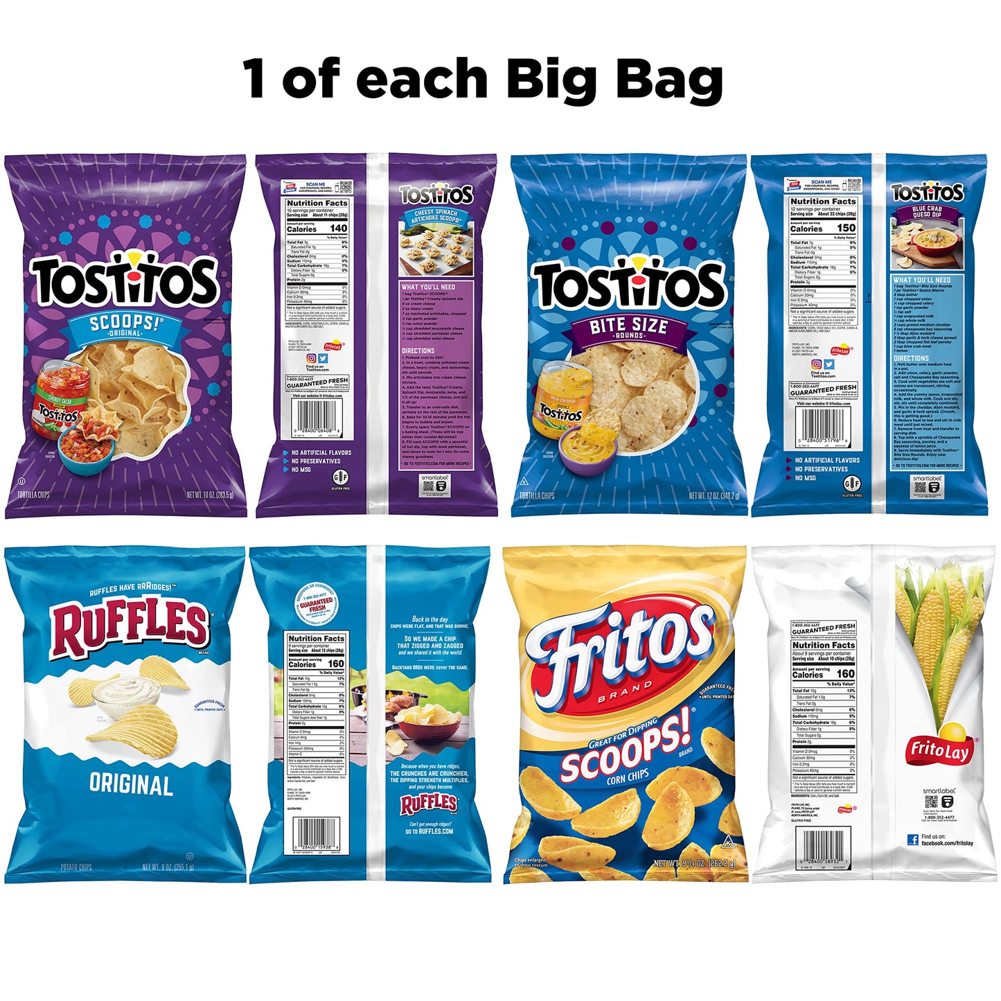 Frito Lay Big Bag Bundle, Dip Chip Variety Pack, (Pack Of 4)