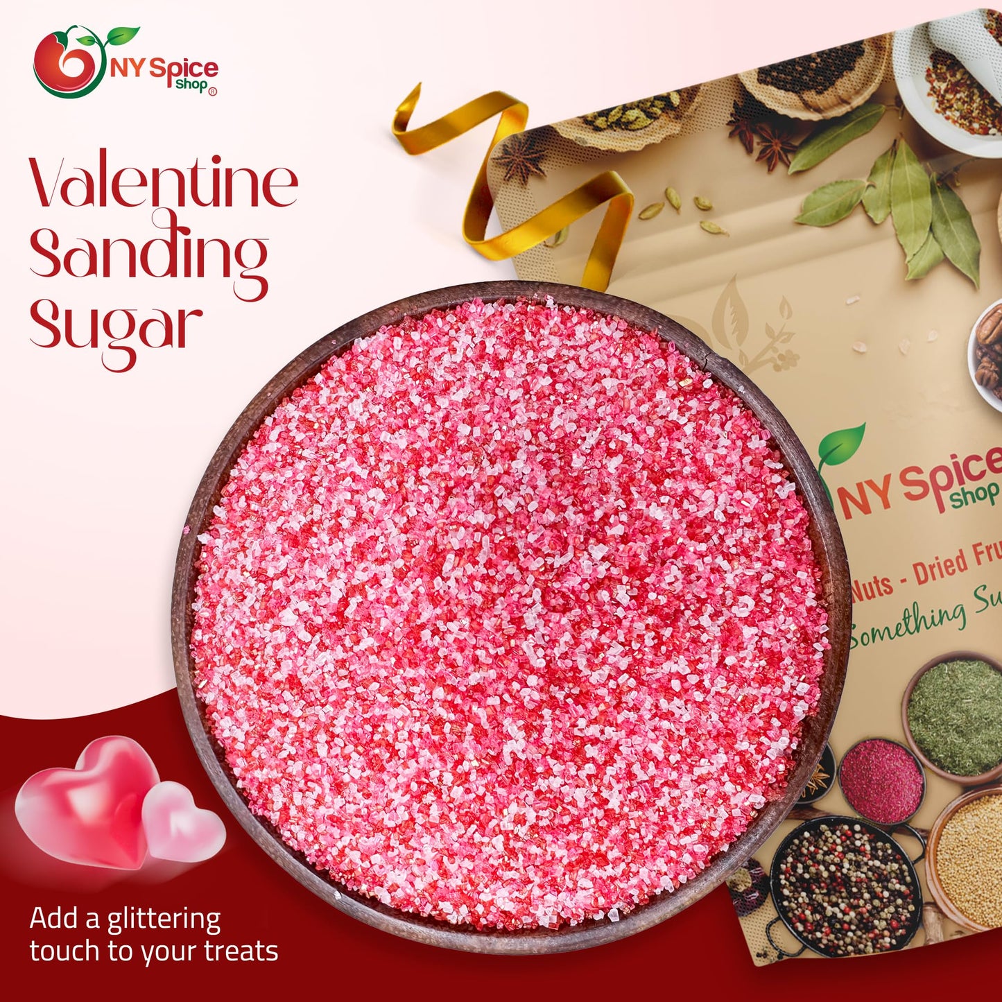 NY Spice Shop Edible Sprinkles - 1 Pound Valentine Sanding Sugar for Cookie Decoration