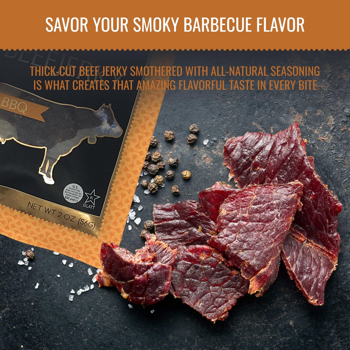 Premium Aufschnitt Grass Fed Beef Jerky - Low Sodium, Keto & Halal - 24 Pack, BBQ Flavor, Made in USA, 2 Ounce Each