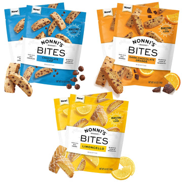 Nonnis Biscotti Style Bite Sized Twice Baked Crispy Cookie Bites Assortment - Kosher - 4.8oz Variety 6-Pack Biscottini (Pack of 