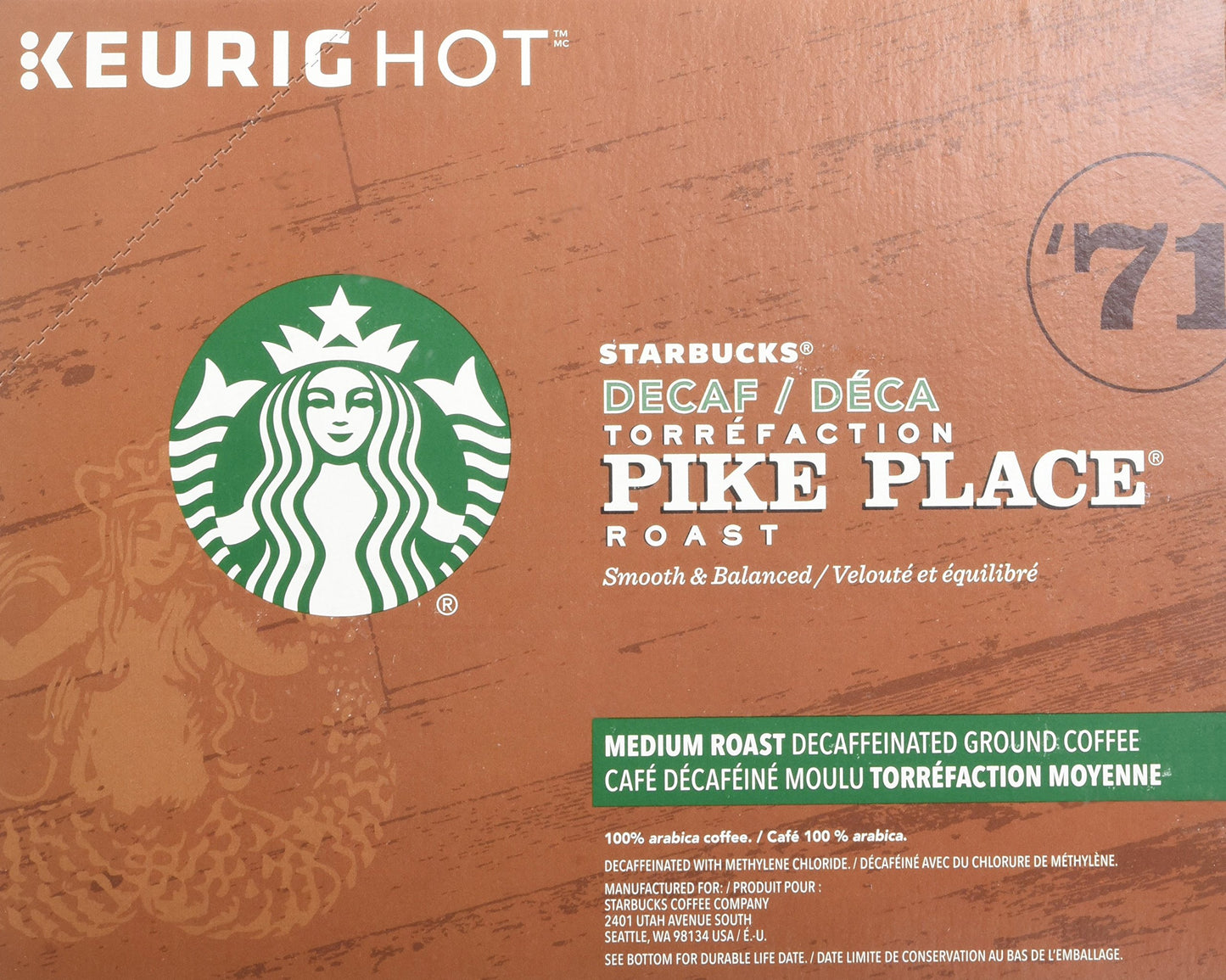 Starbucks Decaf Pike Place Roast K-Cup Pods, 96 Count, Compatible with Keurig malt-inspired